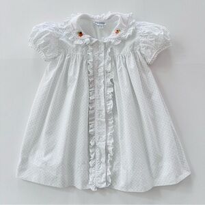 Benoit & Matisse 2T Toddler Girl White Ruffled Dress Pumpkin Embroidery Collared